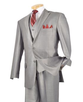 *Featured* Men's 3 Pc. Premium Sharkskin Suit Gray