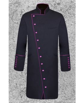 Men's Double Breasted Clergy Frock Jacket in Black and Purple with Three Quarter Length