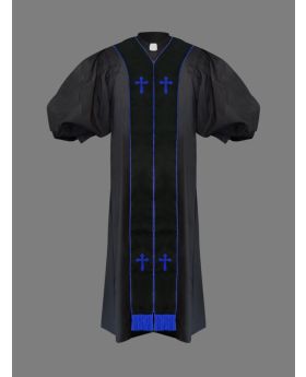 Clergy Pulpit Robe Black with Free Black/Royal Stole