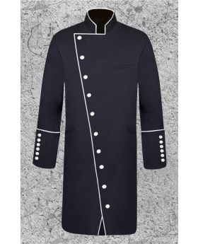 Men's Double Breasted Clergy Frock Jacket in Black and White with Three Quarter Length
