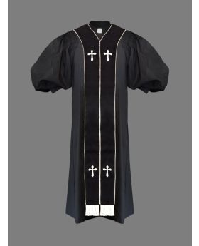 Clergy Pulpit Robe in Black with White Stole