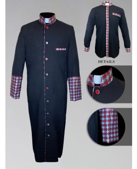 Men's Custom Fabric Clergy Robe - Black with Argyle Fabric