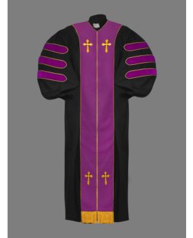 Dr. of Divinity Clergy Robe in Black with Purple & Gold Doctor Bars