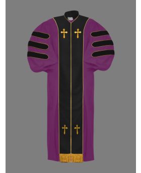 Dr. of Divinity Bishop Robe in Purple with Black and Gold Doctor Bars
