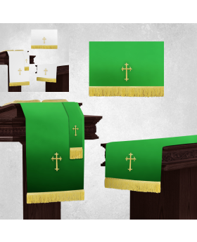 White and Green Church Parament Sets with Table Runner