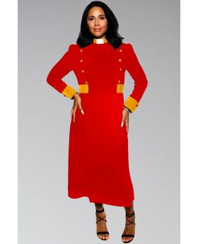 Red and Gold Clergy Minister's Dress with Tab Collar