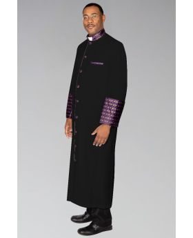 Men's Custom Clergy Robe Black with Purple and Gold Brocade