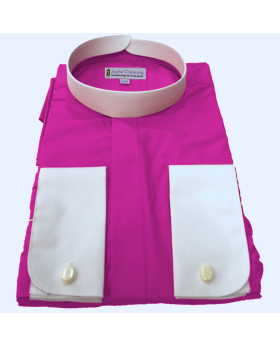 Men's Fuschia Banded Clergy Shirt w White Collar and French Cuffs