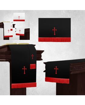 White and Black Communion Parament Set for Altar with Red Crosses