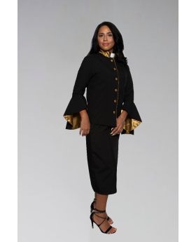 Women's Clergy Suit in Black and Gold with Flared Sleeves