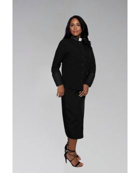 Ladies Clergy Suit in Black with Black Cuffs