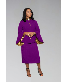 Suit Avenue Women's Clergy Suit - Purple/Gold Flared Sleeve