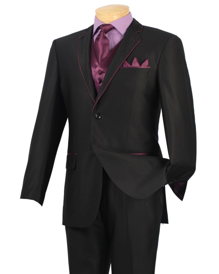 Fancy Formal Fashion Suit 5 Pc. Suit Black/Purple 