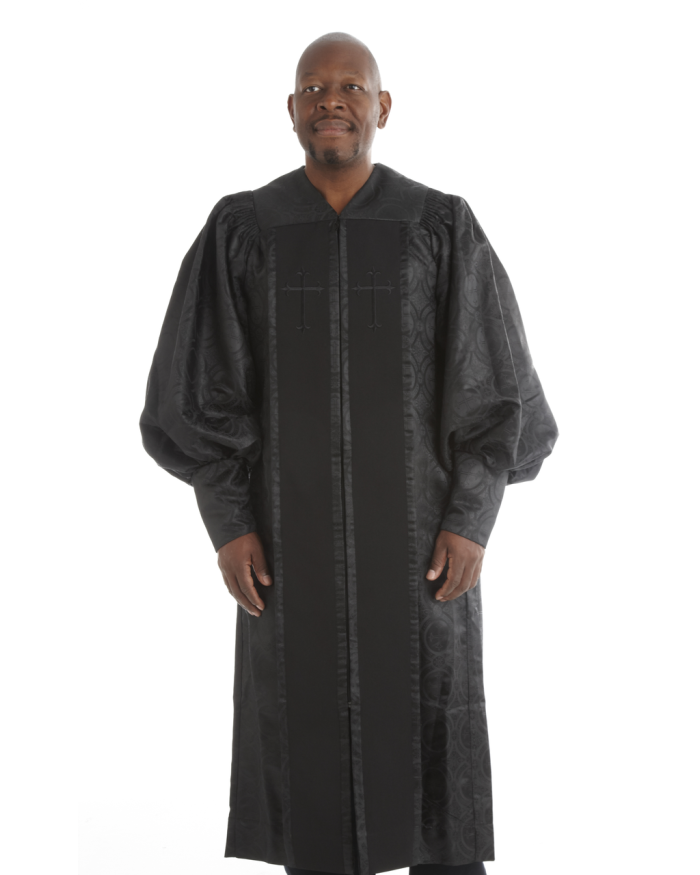 954 P. Men's & Women's Clergy Robe - Solid Black Brocade 