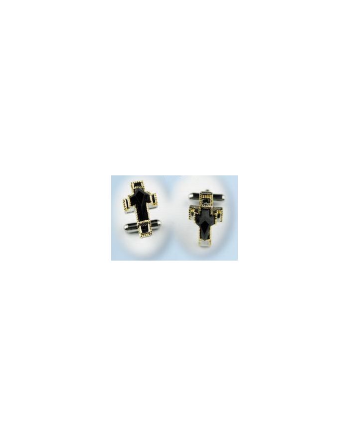 2 Pc. Glorious Stone Cross Cufflinks - Black