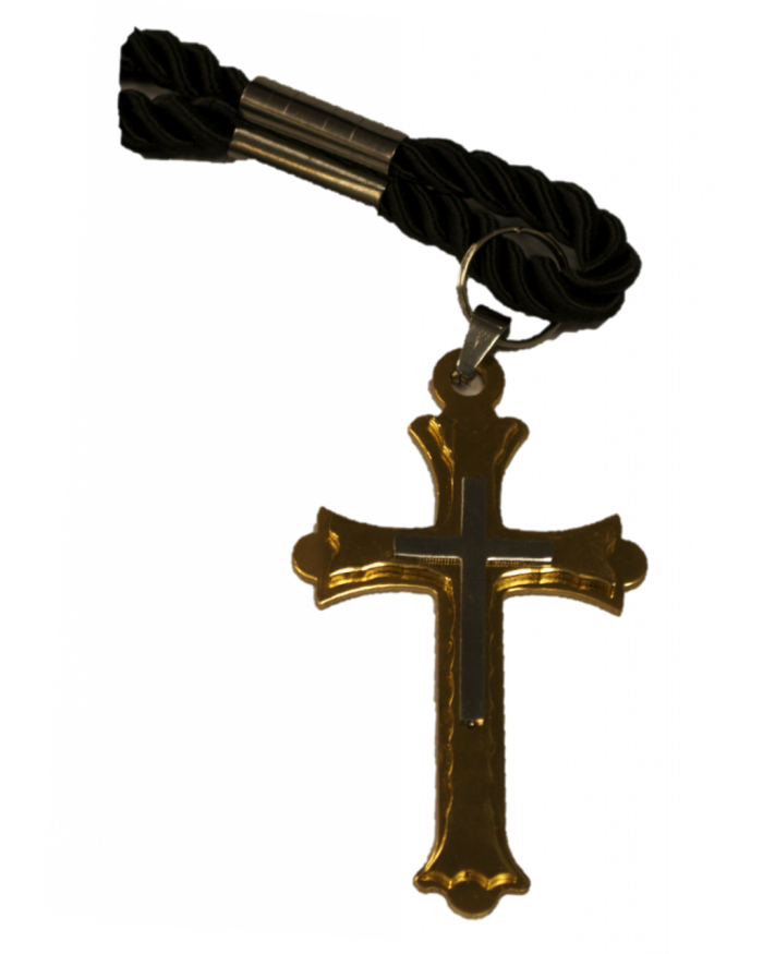 Tri-Level Stainless Steel Clergy Cross Pendant - Silver & Gold