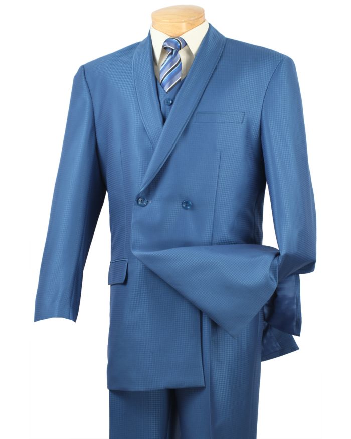 Men's Double Breasted Suit - Royal Blue with Vest