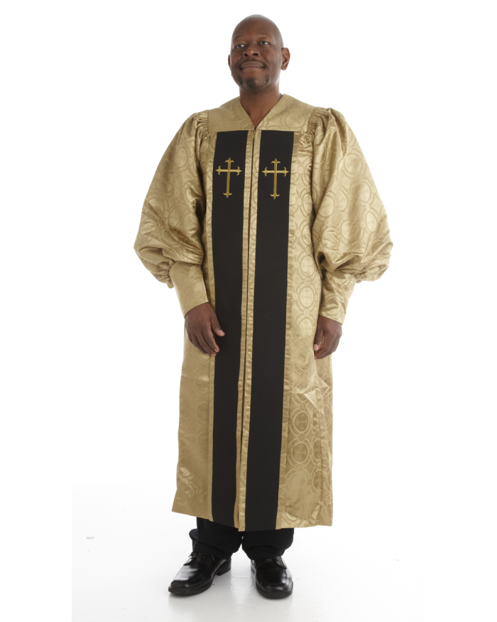 952 P. Men's & Women's Clergy Robe - Gold Brocade with Black 