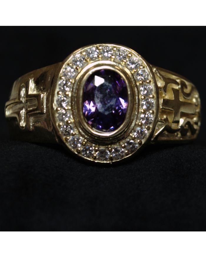 Clergy Ring with Purple Stone - Gold w/ Purple