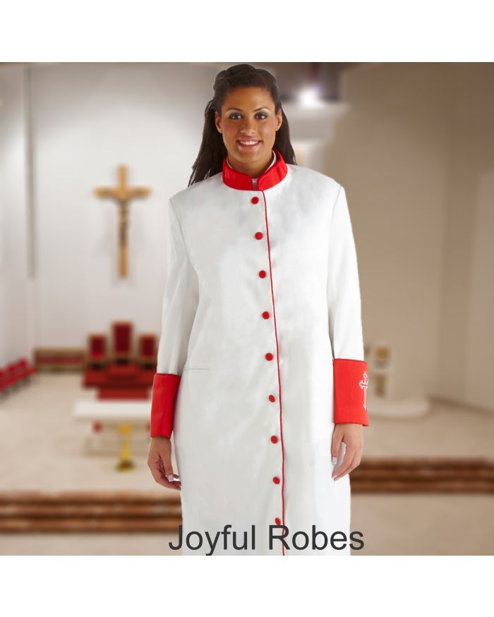 311 W. Women's Clergy/Pastor Robe - White/Red Cuff