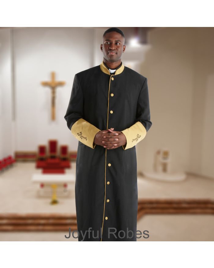 301 M. Men's Clergy/Pastor Robe Black/Gold Cuff