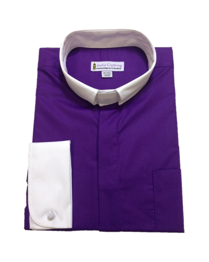 134. Men's Contrast Tab-Collar Clergy Shirt - Purple/White Collar