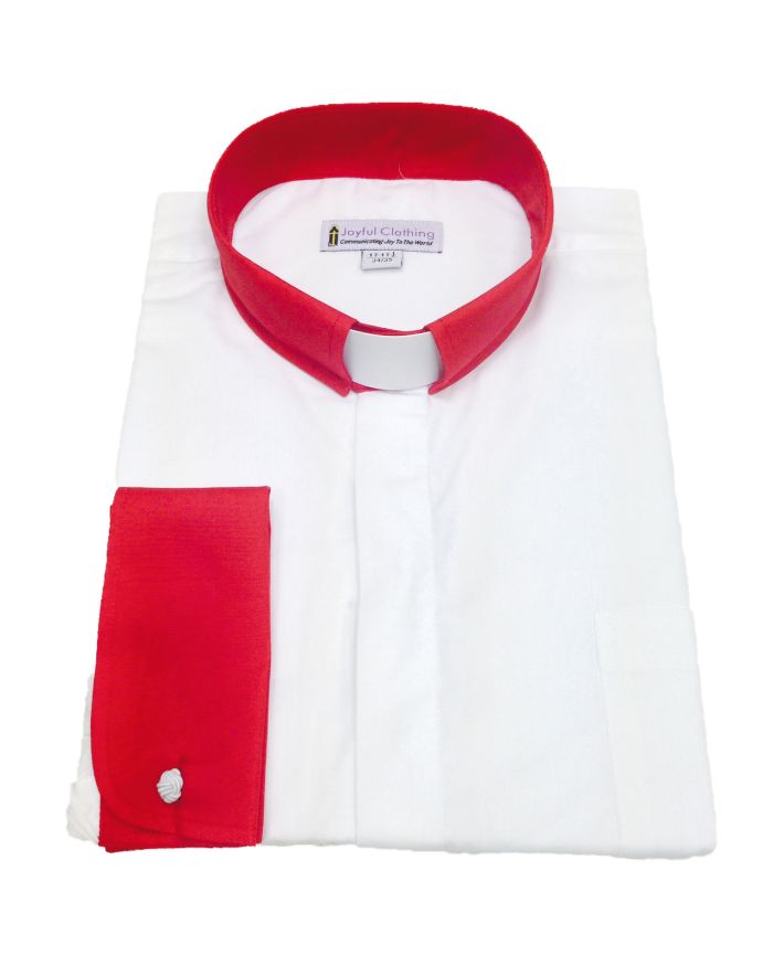 131. Men's Contrast Tab-Collar Clergy Shirt - White/Red Collar