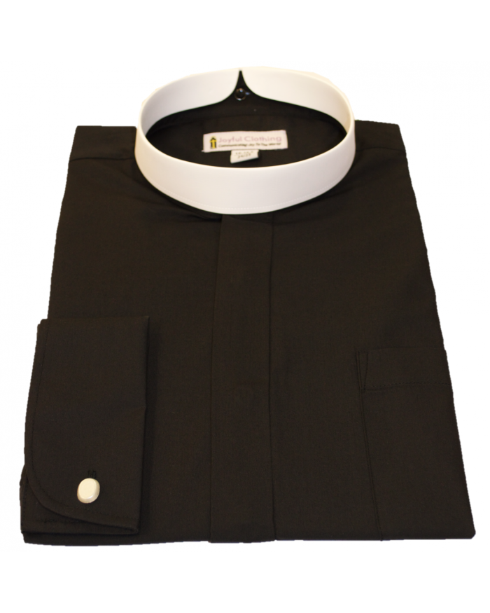201. Men's Long-Sleeve Full Collar Banded Clergy Shirt - Black