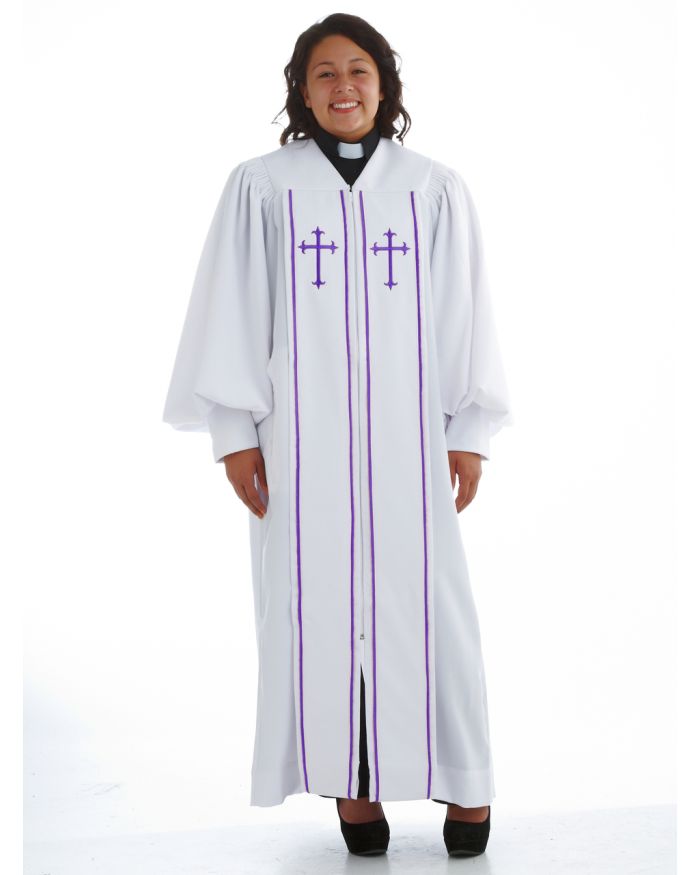929 P. Men's & Women's Clergy Robe - White/Purple