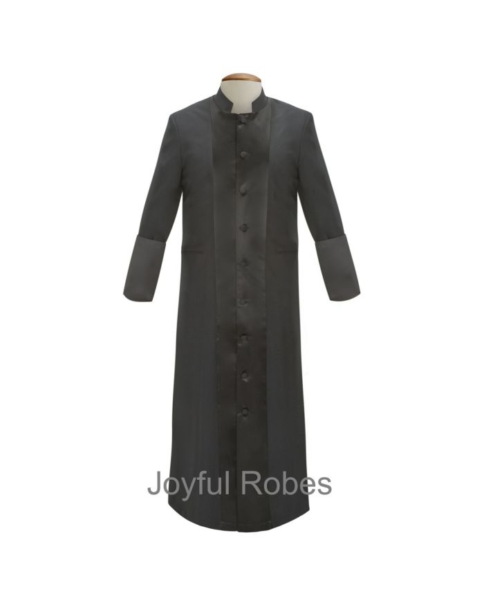 126 M. Men's Satin Pastor/Clergy Robe - Black/Black