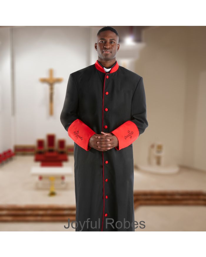 308 M. Men's Pastor/Clergy Robe - Black/Red Cuff