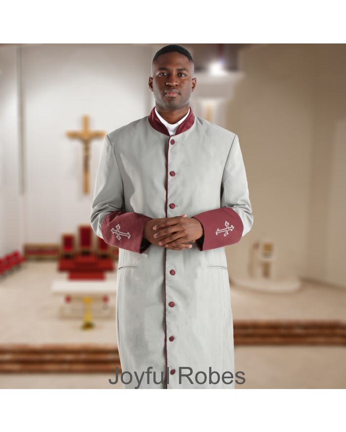 309 M. Men's Pastor/Clergy Robe - Grey/Maroon Cuff