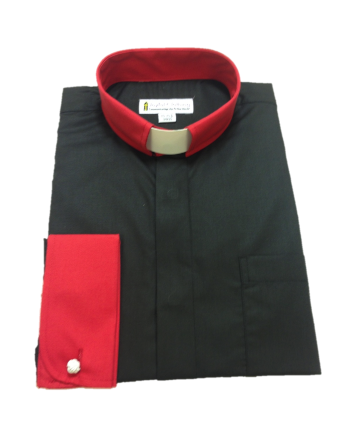 130. Men's Contrast Tab-Collar Clergy Shirt - Black/Red Collar