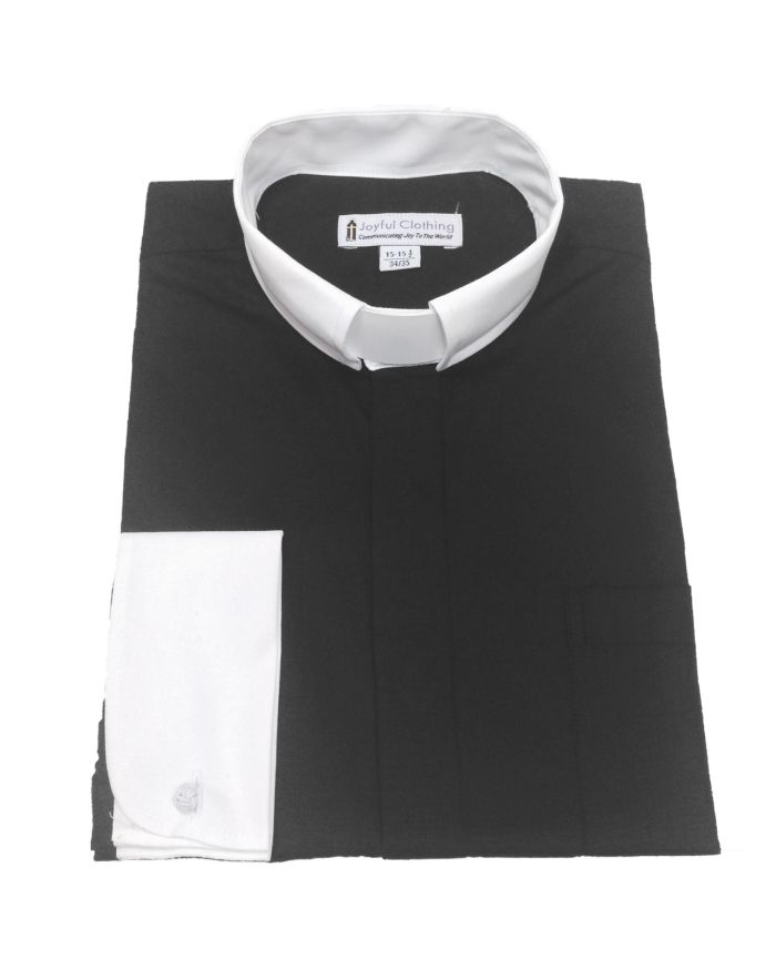 138. Men's Contrast Tab-Collar Clergy Shirt - Black/White Collar