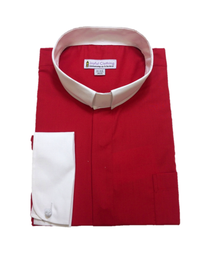 132. Men's Contrast Tab-Collar Clergy Shirt - Red/White Collar