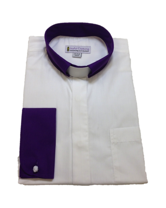 136. Men's Contrast Tab-Collar Clergy Shirt - White/Purple Collar
