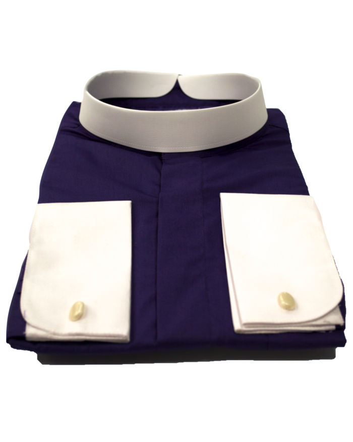 206. Men's Full-Collar Banded Clergy Shirt - Purple with White Cuffs