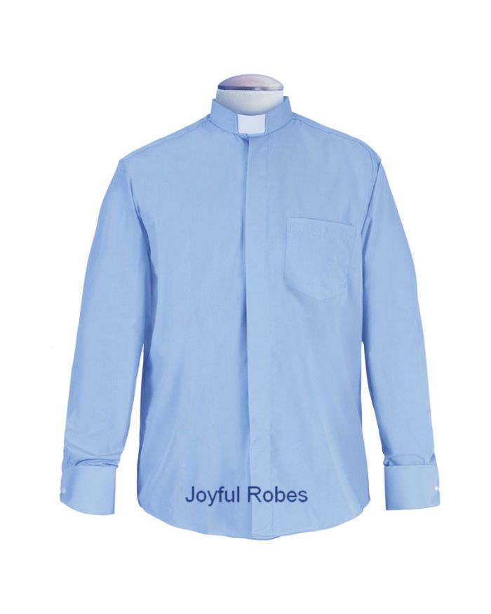113. Men's Long-Sleeve Tab-Collar Clergy Shirt - Light Blue