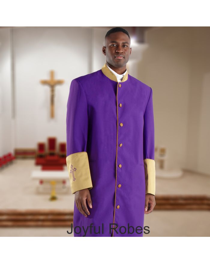302 M. Men's Pastor/Clergy Robe - Purple/Gold Cuff