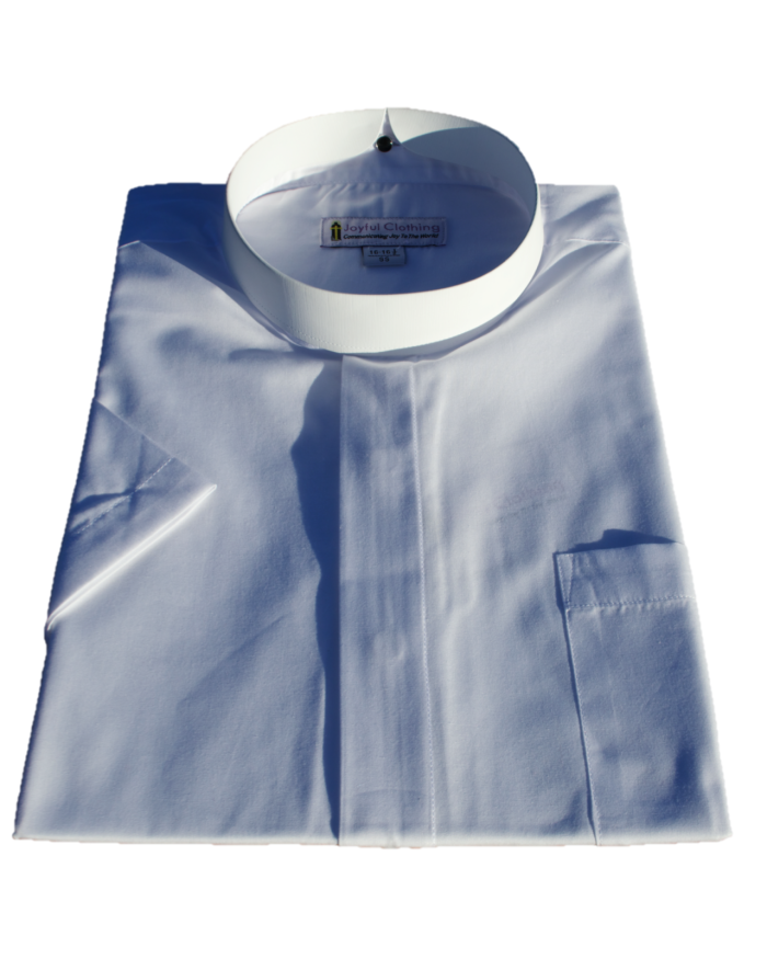 253. Men's Short-Sleeve Full-Collar Banded Clergy Shirt - White