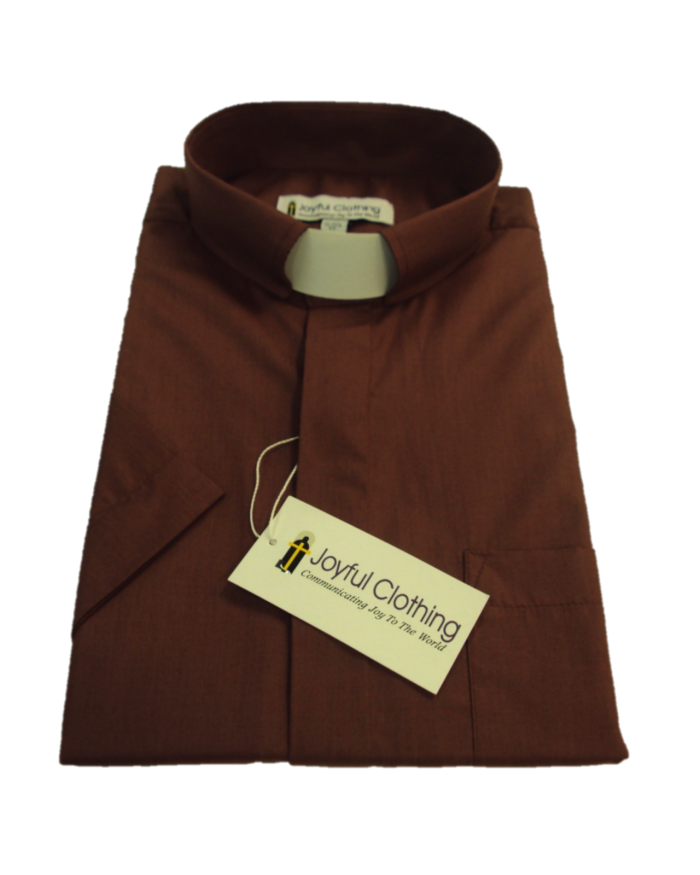 Men's Short-Sleeve Tab-Collar Clergy Shirt - Brown