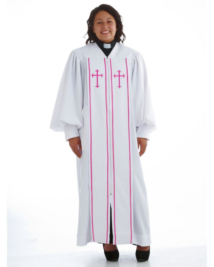 927 P. Men's & Women's Clergy Robe - White/Fuchsia