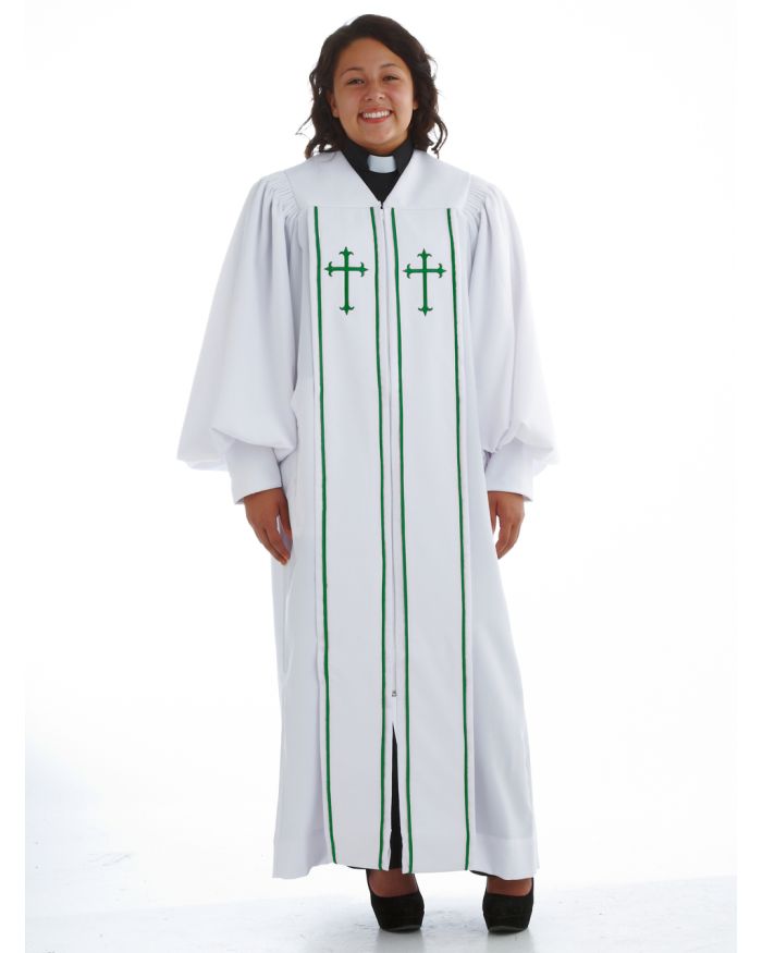 928 P. Men's & Women's Clergy Robe - White/Emerald