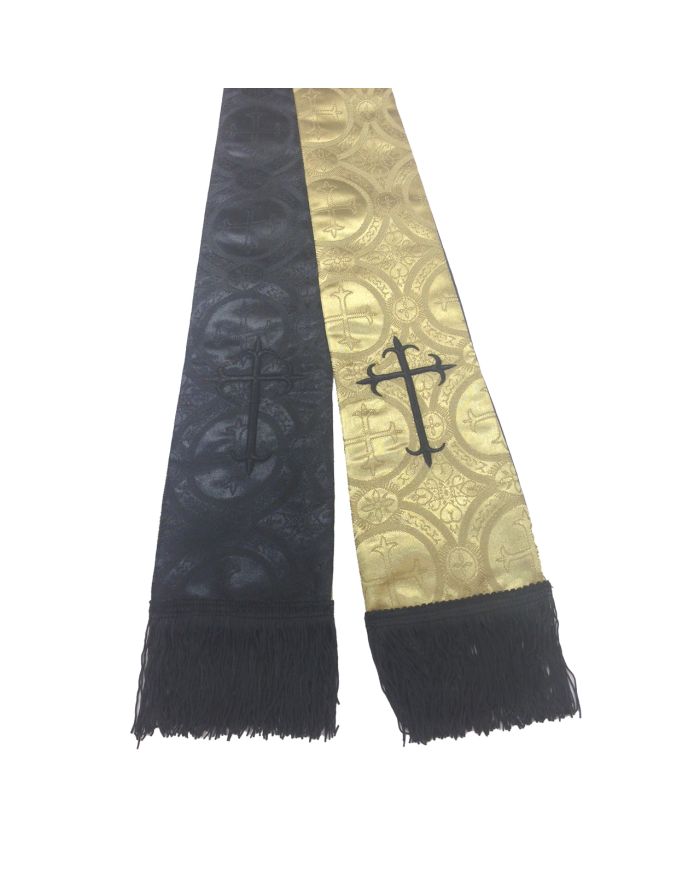Premium Brocade Reversible Clergy Stole - Gold/Black