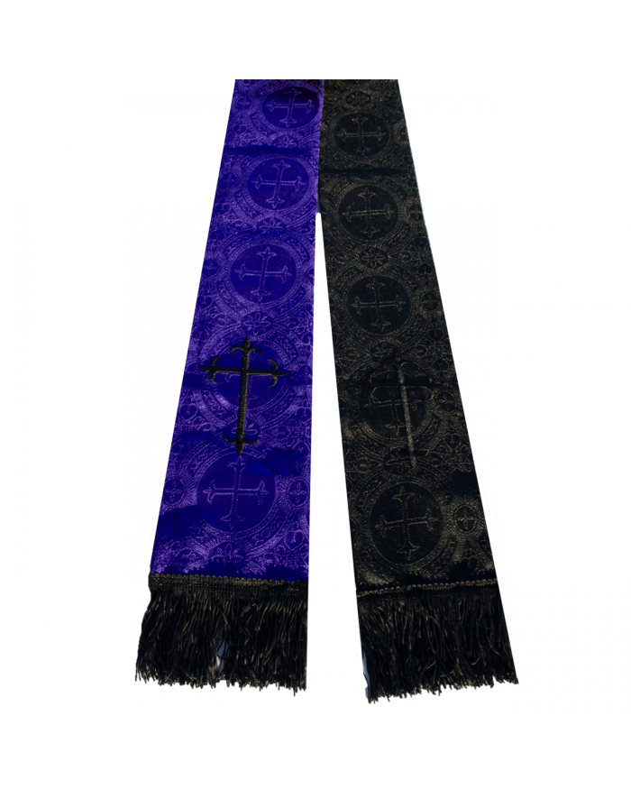 Premium Brocade Reversible Clergy Stole - Purple/Black
