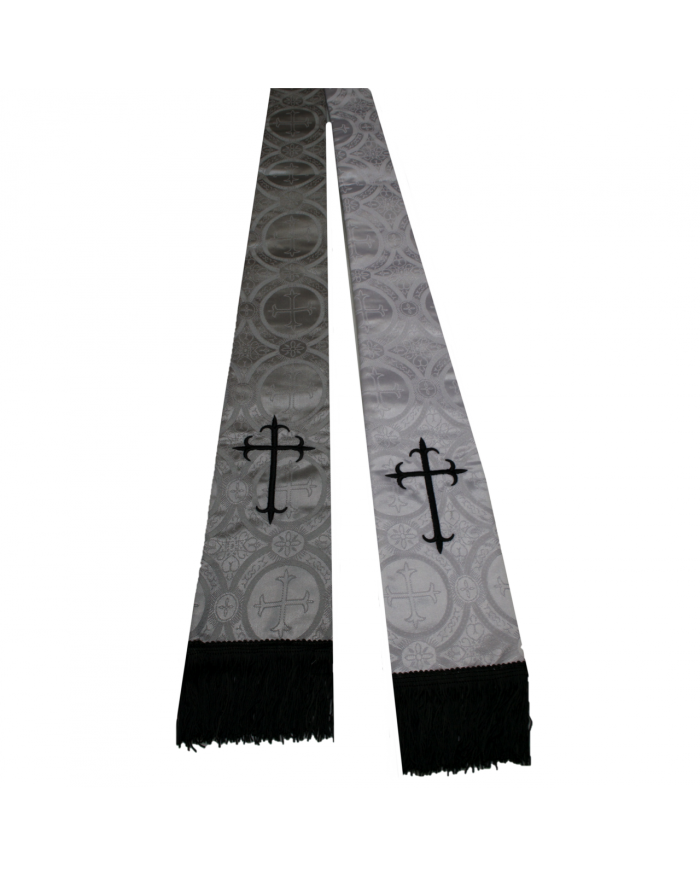 Premium Brocade Reversible Clergy Stole - Silver/White