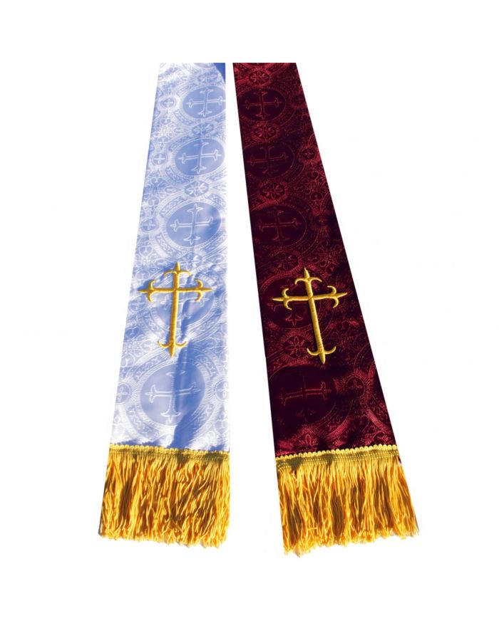 Premium Brocade Reversible Clergy Stole - Burgundy/White