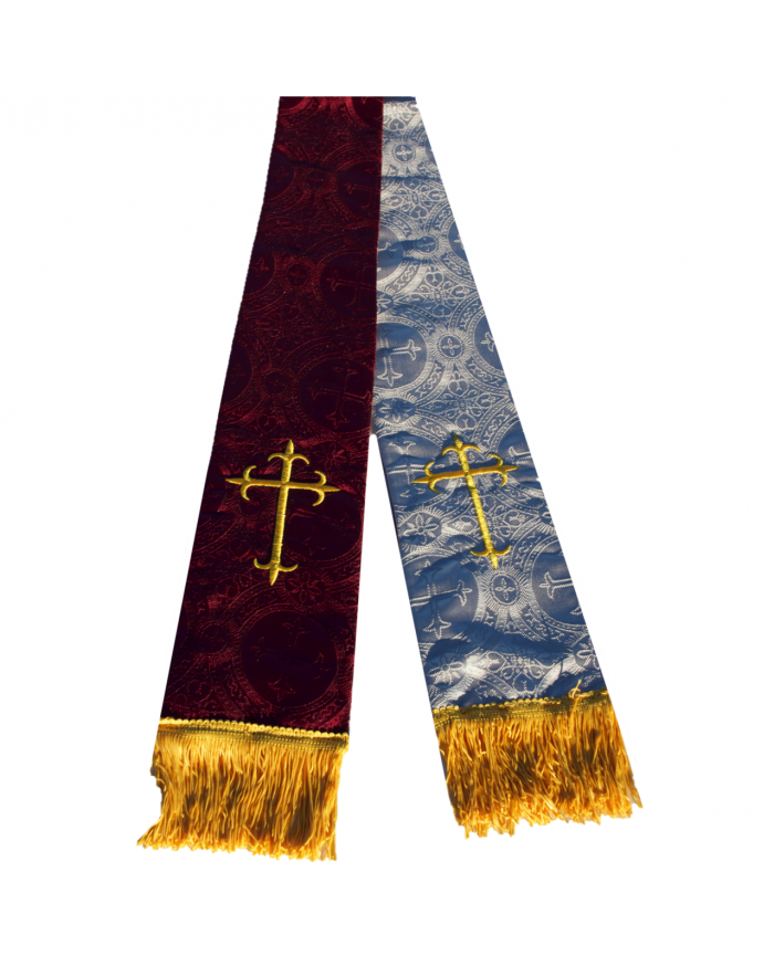Premium Brocade Reversible Clergy Stole - Burgundy/Silver