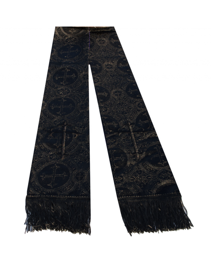 Premium Brocade Clergy Stole - Solid Black
