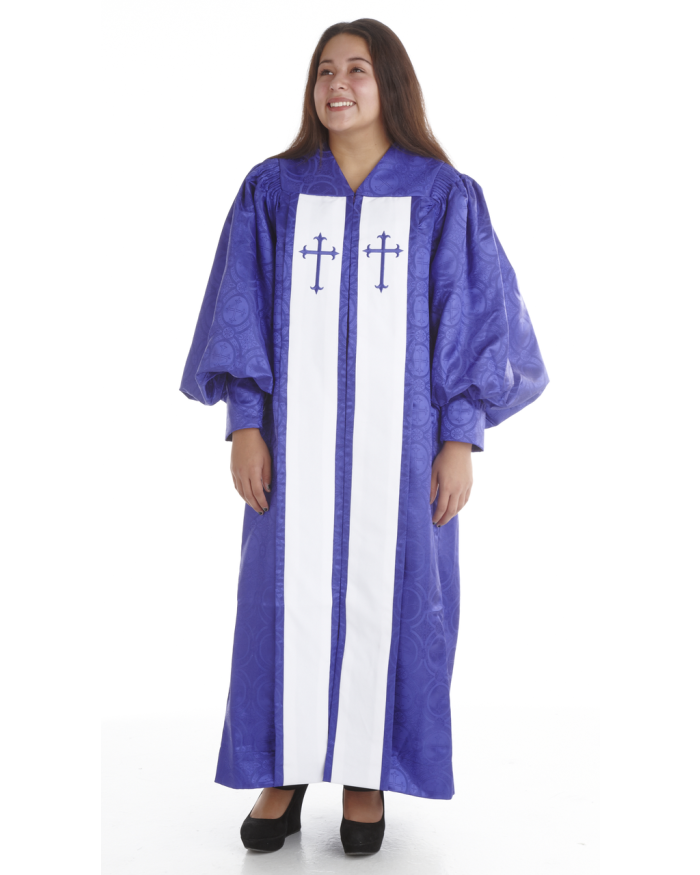 953 P. Men's & Women's Clergy Robe - Purple Brocade with White
